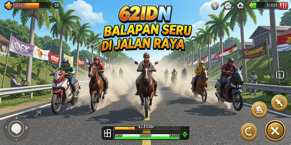 Screenshot menampilkan gameplay balap yang mendebarkan dari 62IDN.