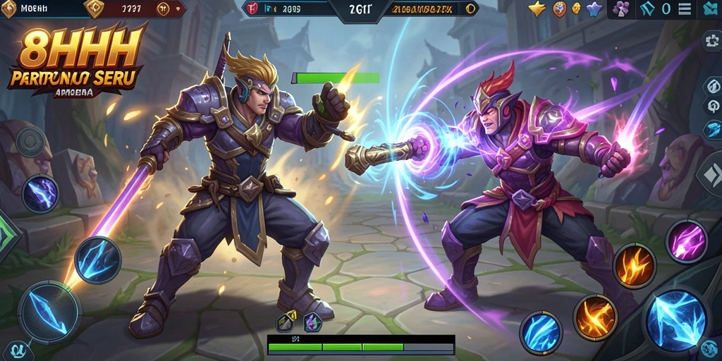 Gameplay seru dalam 8HHH yang penuh aksi MOBA.