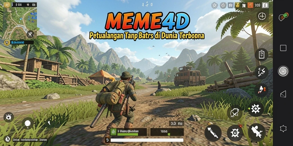 Screenshot gameplay <strong>MEME4D</strong> menunjukkan eksplorasi dunia terbuka yang luas.