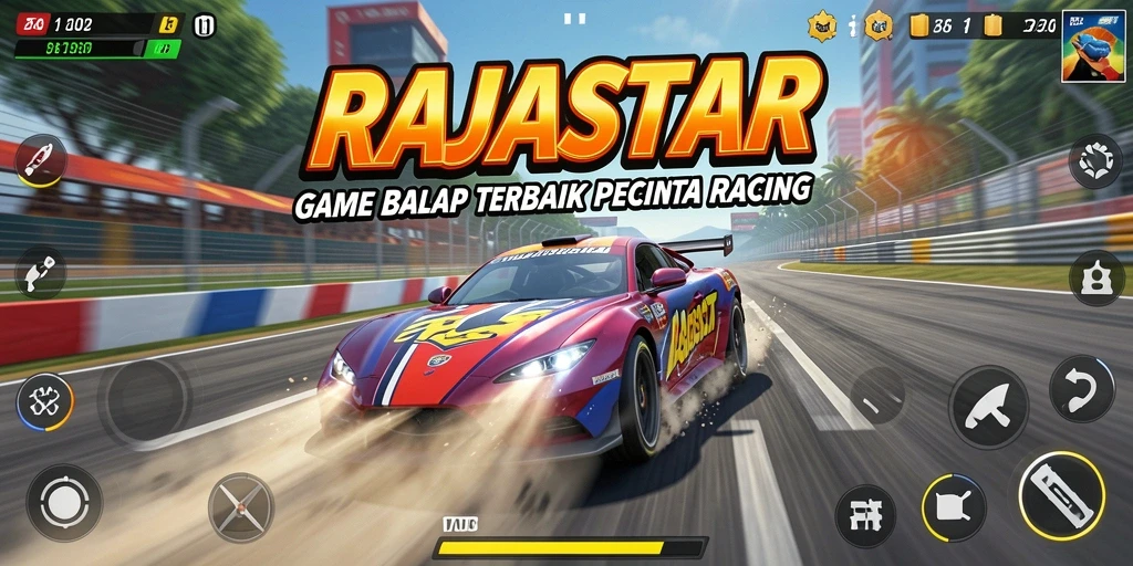 Screenshot gameplay RAJASTAR yang menunjukkan aksi balap mendebarkan.