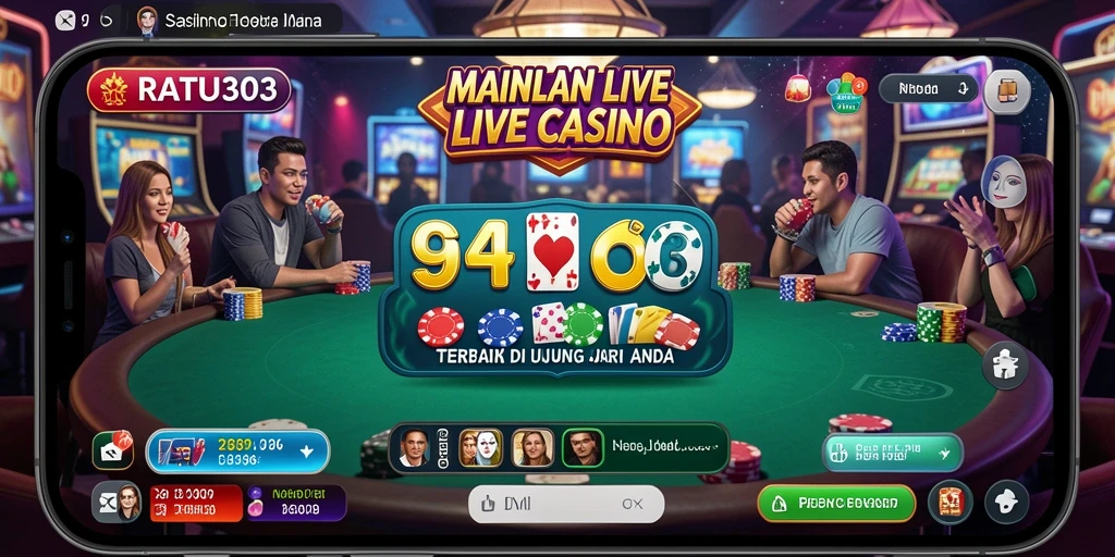 Screenshot gameplay Live Casino di RATU303 dengan dealer langsung dan pemain aktif.