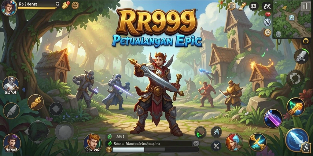 Screenshot utama RR999 menampilkan karakter beraksi dalam pertempuran RPG.