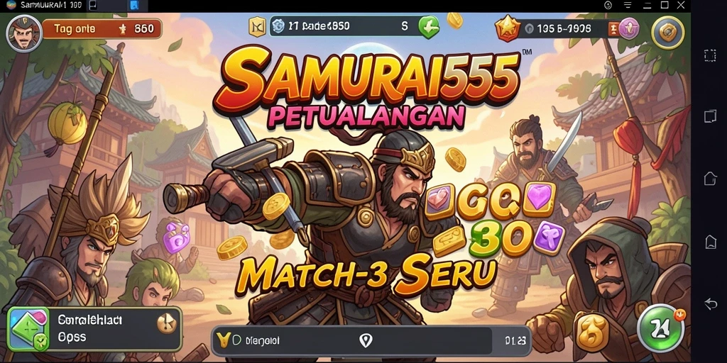 Tangkapan layar gameplay SAMURAI555 menunjukkan aksi Match-3 yang seru.